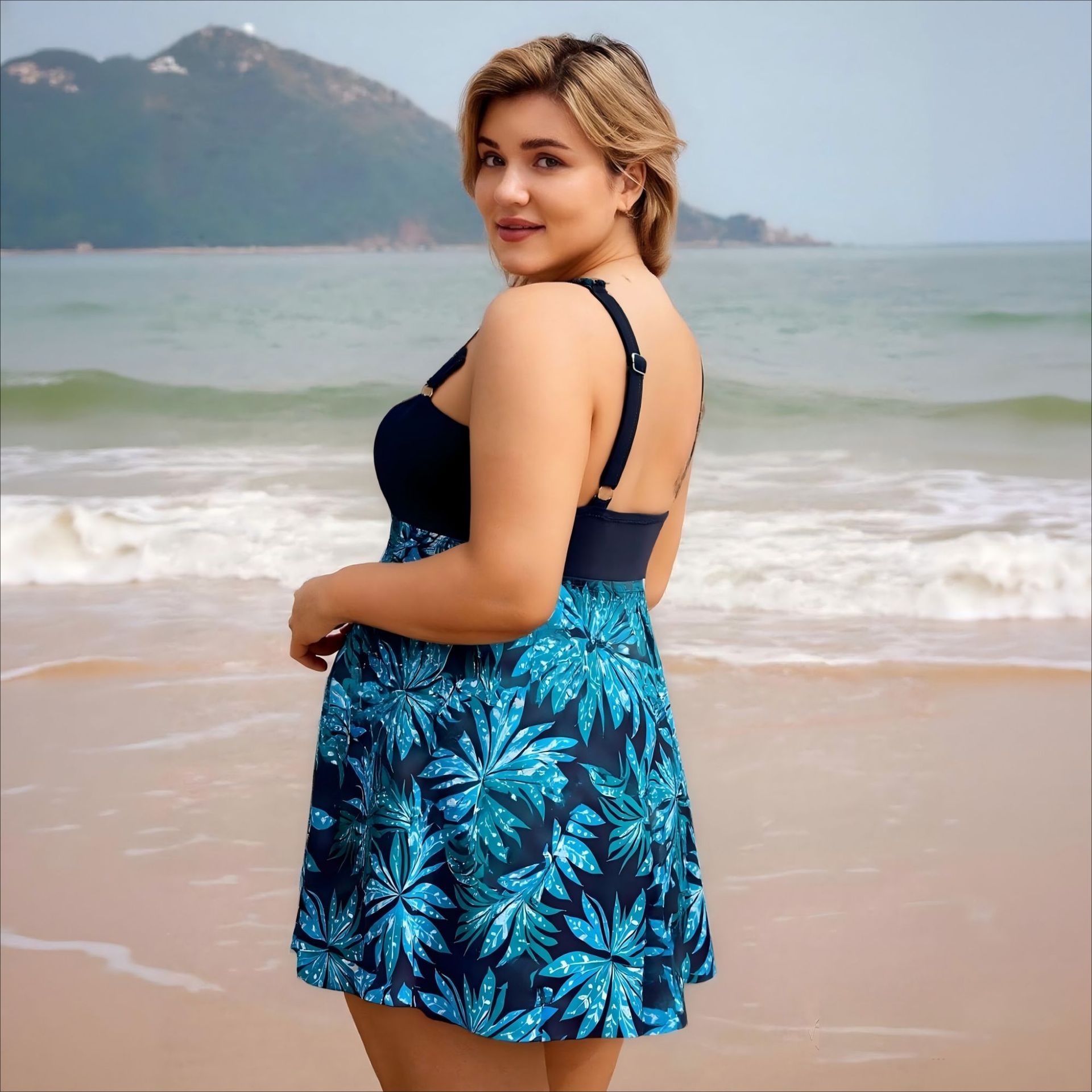Plus Size Swimdress Two Pieces Skirted Swimsuit Female Tankini Sets Swimwear